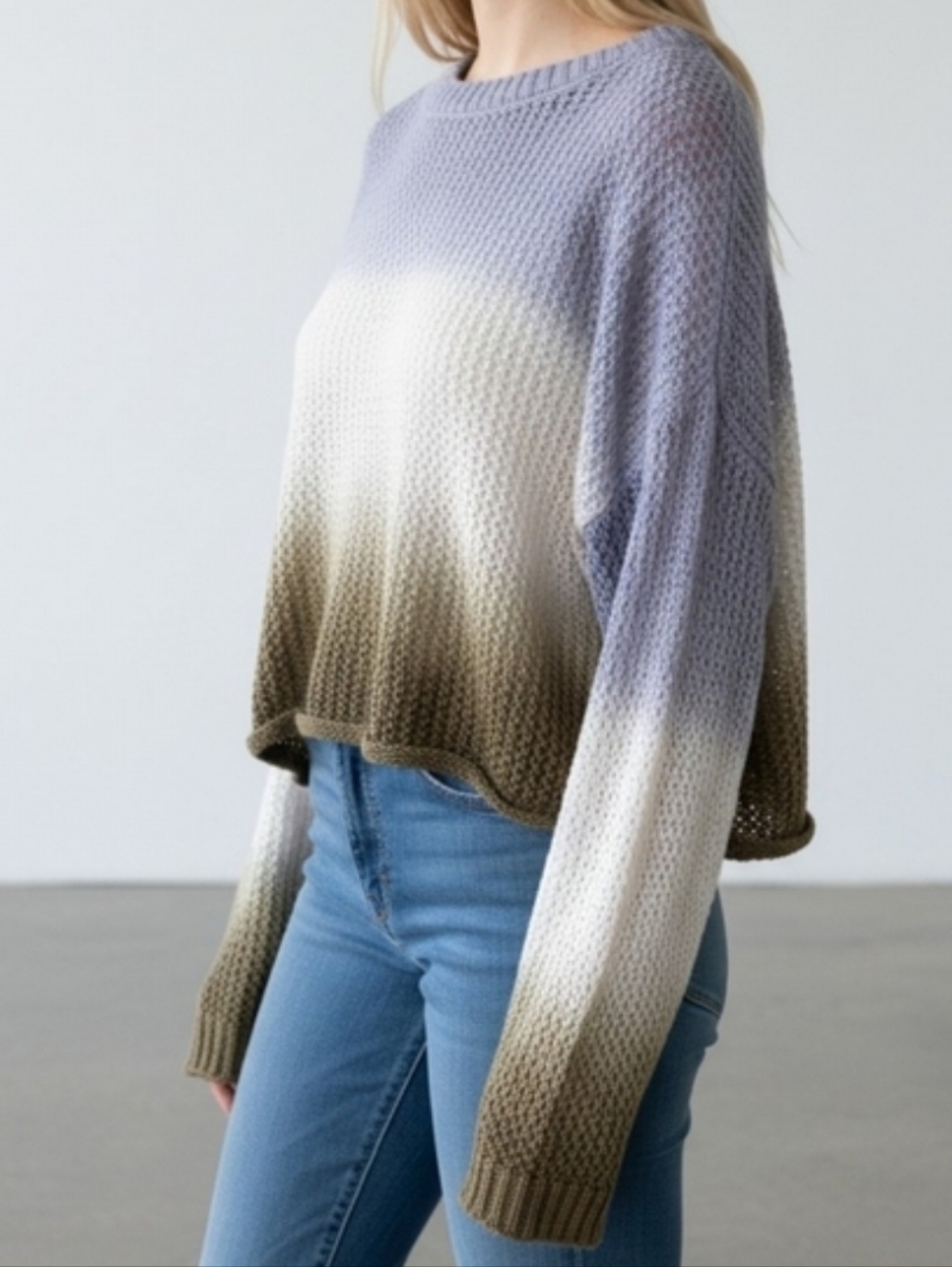 AE Offline Ombre Knit Crop Sweater - Periwinkle, Ivory, Olive